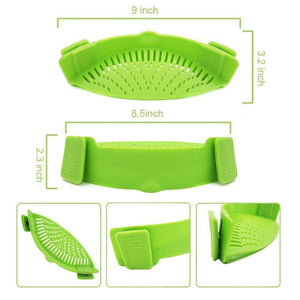 Kitchen Pan Strainer SNAP'N Strain, Clip-on Silicone Strainer Colander